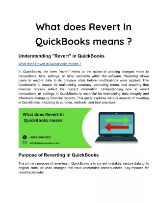 What does Revert In QuickBooks means