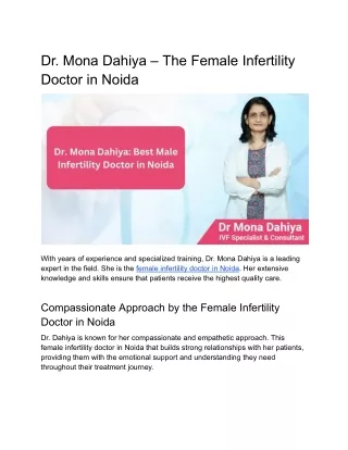 Dr. Mona Dahiya – The Female Infertility Doctor in Noida