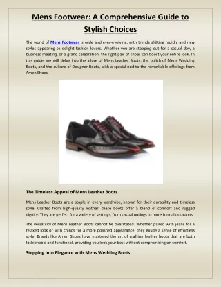 Mens Footwear: A Comprehensive Guide to Stylish Choices