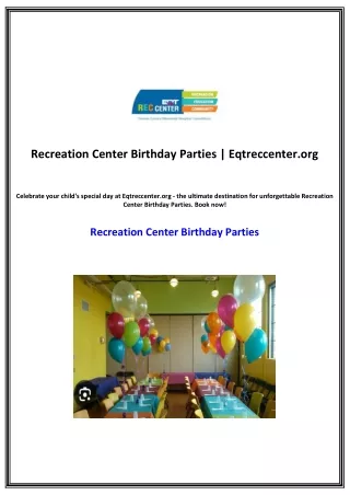 Recreation Center Birthday Parties | Eqtreccenter.org