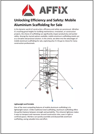 Unlocking Efficiency and Safety: Mobile Aluminium Scaffolding for Sale