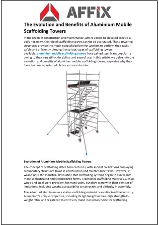 The Evolution and Benefits of Aluminium Mobile Scaffolding Towers