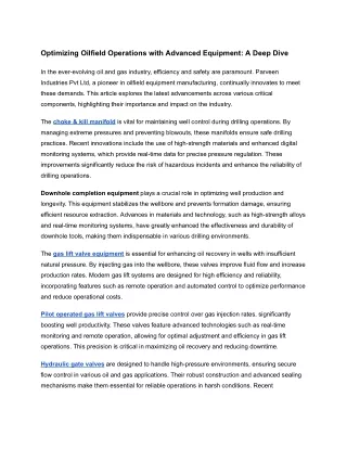 Optimizing Oilfield Operations with Advanced Equipment- A Deep Dive