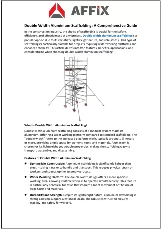 Double Width Aluminium Scaffolding: A Comprehensive Guide