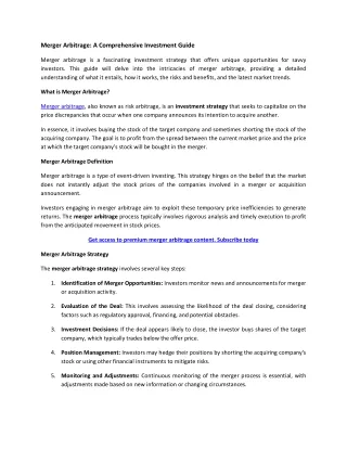 Merger Arbitrage: A Comprehensive Investment Guide