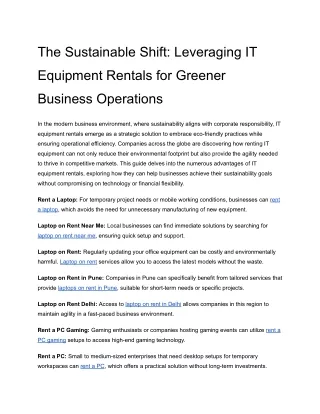 The Sustainable Shift- Leveraging IT Equipment Rentals for Greener Business Operations