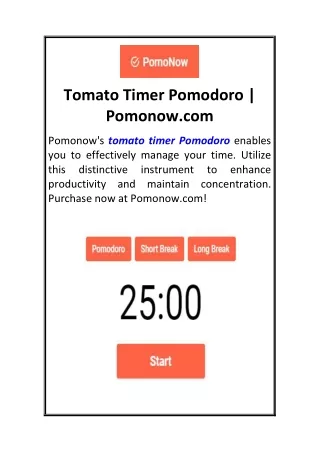 Tomato Timer Pomodoro  Pomonow.com