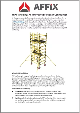 FRP Scaffolding: An Innovative Solution in Construction
