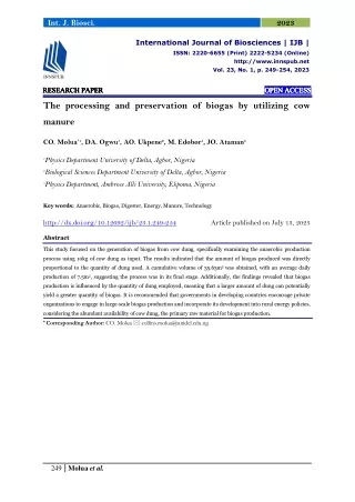 The processing and preservation of biogas by utilizing cow manure