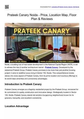 Prateek Canary Noida - Price, Location Map, Floor Plan & Reviews