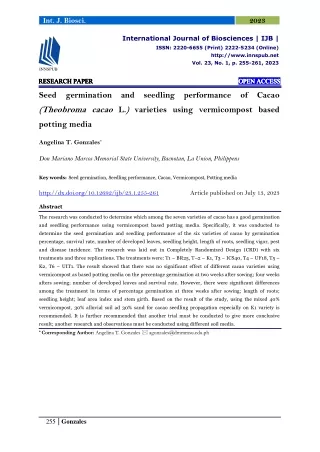 Seed germination and seedling performance of Cacao (Theobroma cacao L.) varietie
