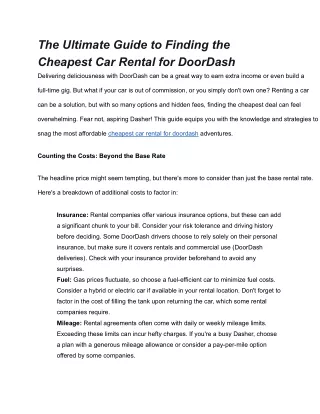 The Ultimate Guide to Finding the Cheapest Car Rental for DoorDash