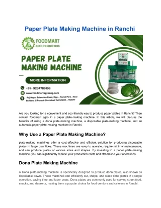 Paper Plate Making Machine in Ranchi