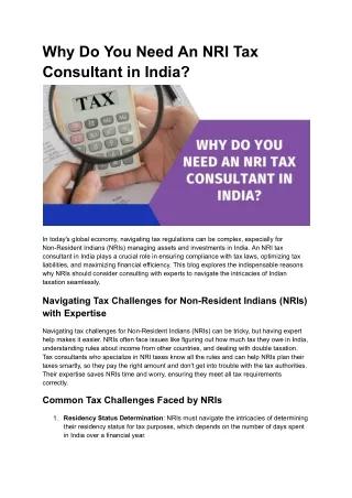 Why Do You Need An NRI Tax Consultant in India?