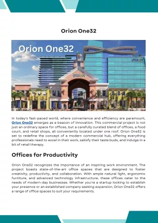 Orion One32 Offices, Food Court & Retail Shops Commercial Projects