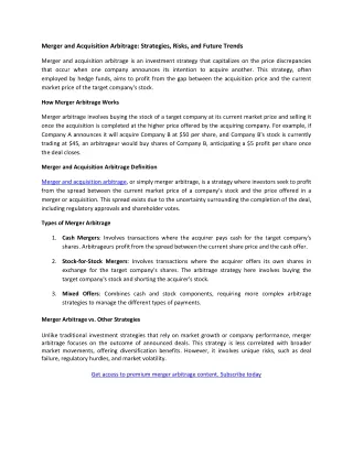 Merger and Acquisition Arbitrage