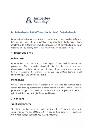 Key Cutting Services & What Type of Key Do I Have - Amberley Security