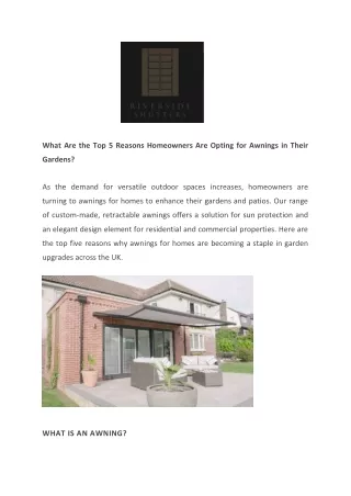 What Are the Top 5 Reasons Homeowners Are Opting for Awnings in Their Gardens - Riverside Shutters