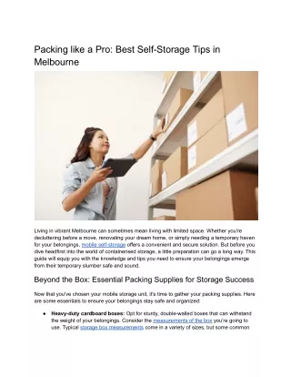 Packing like a Pro: Best Self-Storage Tips in Melbourne