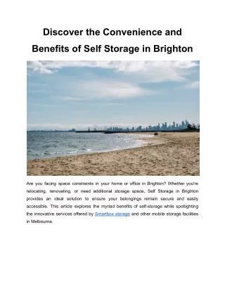 DISCOVER THE CONVENIENCE AND BENEFITS OF SELF STORAGE IN BRIGHTON