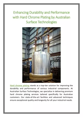 Enhancing Durability and Performance with Hard Chrome Plating by Australian Surface Technologies