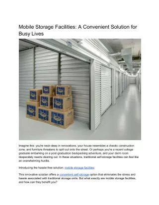 Mobile Storage Facilities: A Convenient Solution for Busy Lives