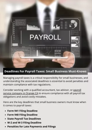 Deadlines For Payroll Taxes: Small Business Must-Knows