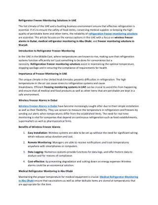 Refrigerator Freezer Monitoring Solutions in UAE