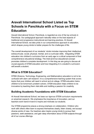 Top Schools with a Focus on STEM Education in Panchkula