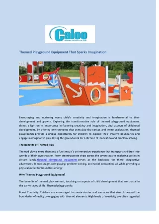 Themed Playground Equipment that Sparks Imagination - Caloo Ltd