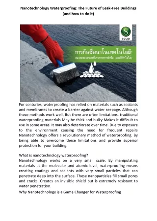 Nanotechnology Waterproofing: The Future of Leak-Free Buildings