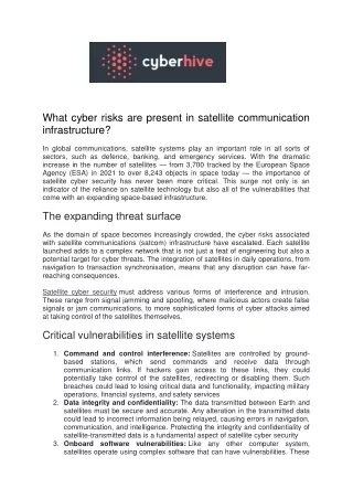 What cyber risks are present in satellite communication infrastructure - CyberHive