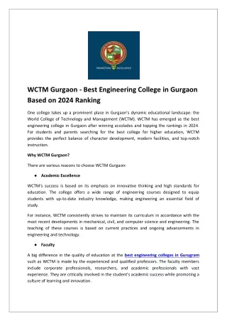 WCTM Gurgaon - Best Engineering College in Gurgaon Based on 2024 Ranking