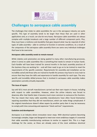 Challenges to aerospace cable assembly - Gem Cable Solutions