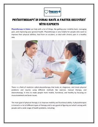 Physiotherapy In Dubai Have A Faster Recovery with Experts