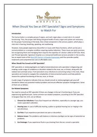 When Should You See an ENT Specialist? Signs and Symptoms to Watch For