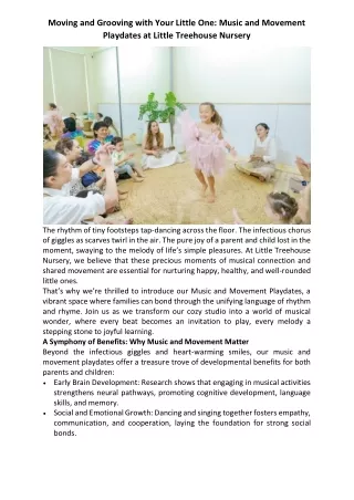 Moving and Grooving with Your Little One - Music and Movement Playdates at Little Treehouse Nursery