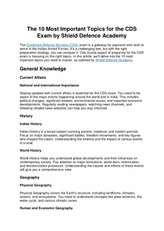 Important Topics for the CDS Exam by Shield Defence Academy