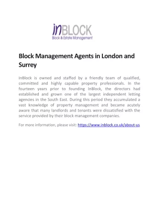 Block Management Agents in London and Surrey UK