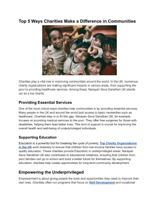 Top 5 Ways Charities Make a Difference in Communities
