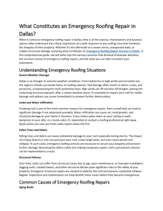 What Constitutes an Emergency Roofing Repair in Dallas