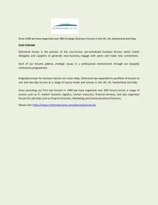 Strategic Business Forums - Richmond Events