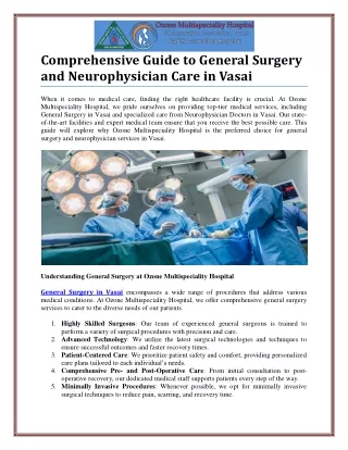 Guide to General Surgery and Neurophysician Care in Vasai