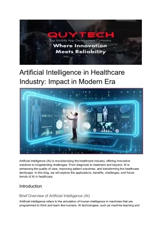 Artificial Intelligence in Healthcare Industry Impact in Modern Era