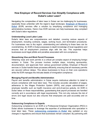 How Employer of Record Services Can Simplify Compliance with Dubai's Labor Laws