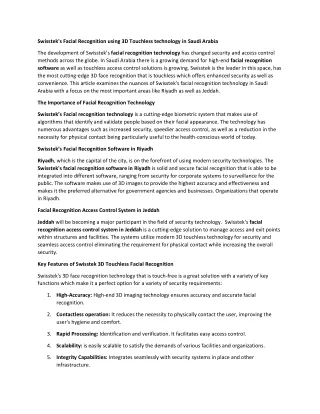 Swisstek : Facial Recognition using 3D Touchless technology in Saudi Arabia