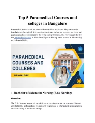 Top 5 Paramedical Courses and colleges in Bangalore