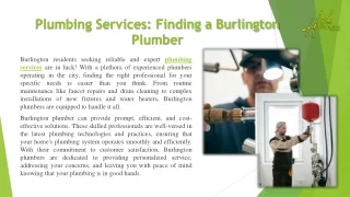 Plumbing Services Finding a Burlington Plumber