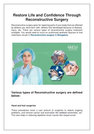 Restore Life and Confidence Through Reconstructive Surgery