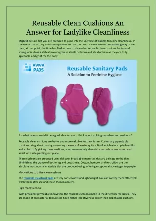Reusable Clean Cushions An Answer for Ladylike Cleanliness